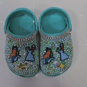 CROCS Kids Beaded Slippers - Aqua and Silver